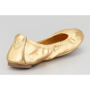 Tory Burch Gold Leather Ballet Flats Medallion Women’s Size 9
